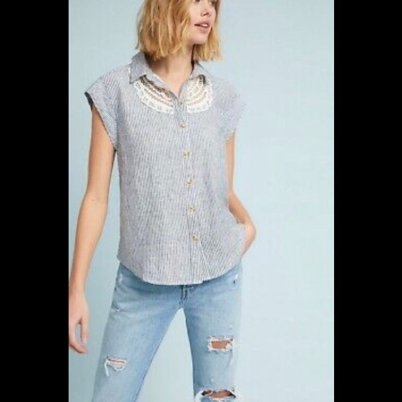 Anthropologie 100% Linen Top with Lace - Size XS - Picture 1 of 6